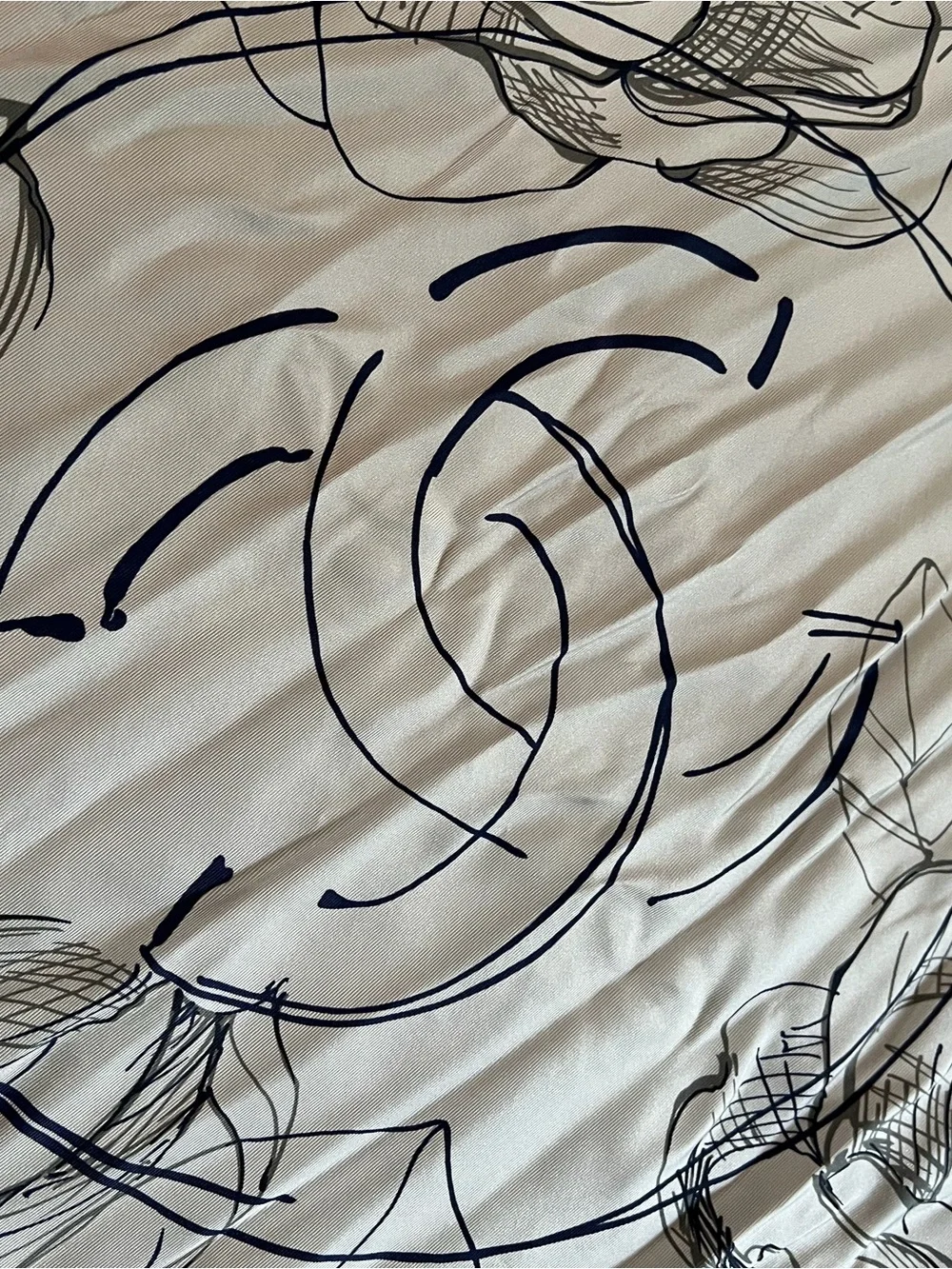 CHANEL Blue and White Silk Scarf